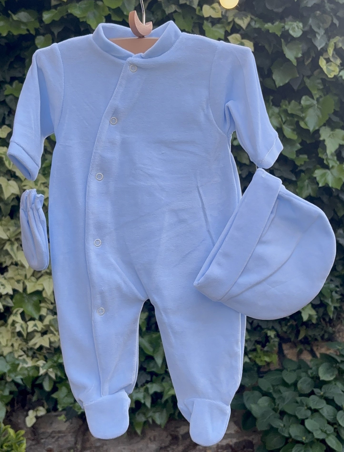 Ensemble naissance bébé 3 pièces en velours - Personnalisable