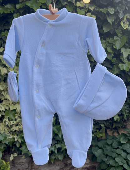 Ensemble naissance bébé 3 pièces en velours - Personnalisable