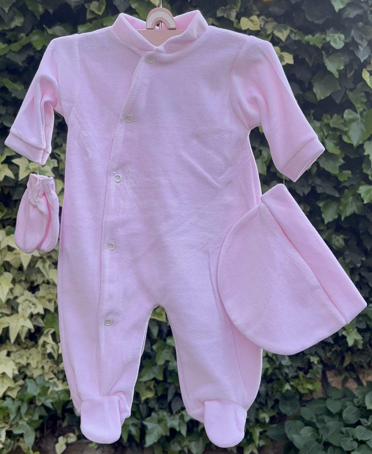 Ensemble naissance bébé 3 pièces en velours - Personnalisable