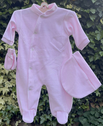 Ensemble naissance bébé 3 pièces en velours - Personnalisable