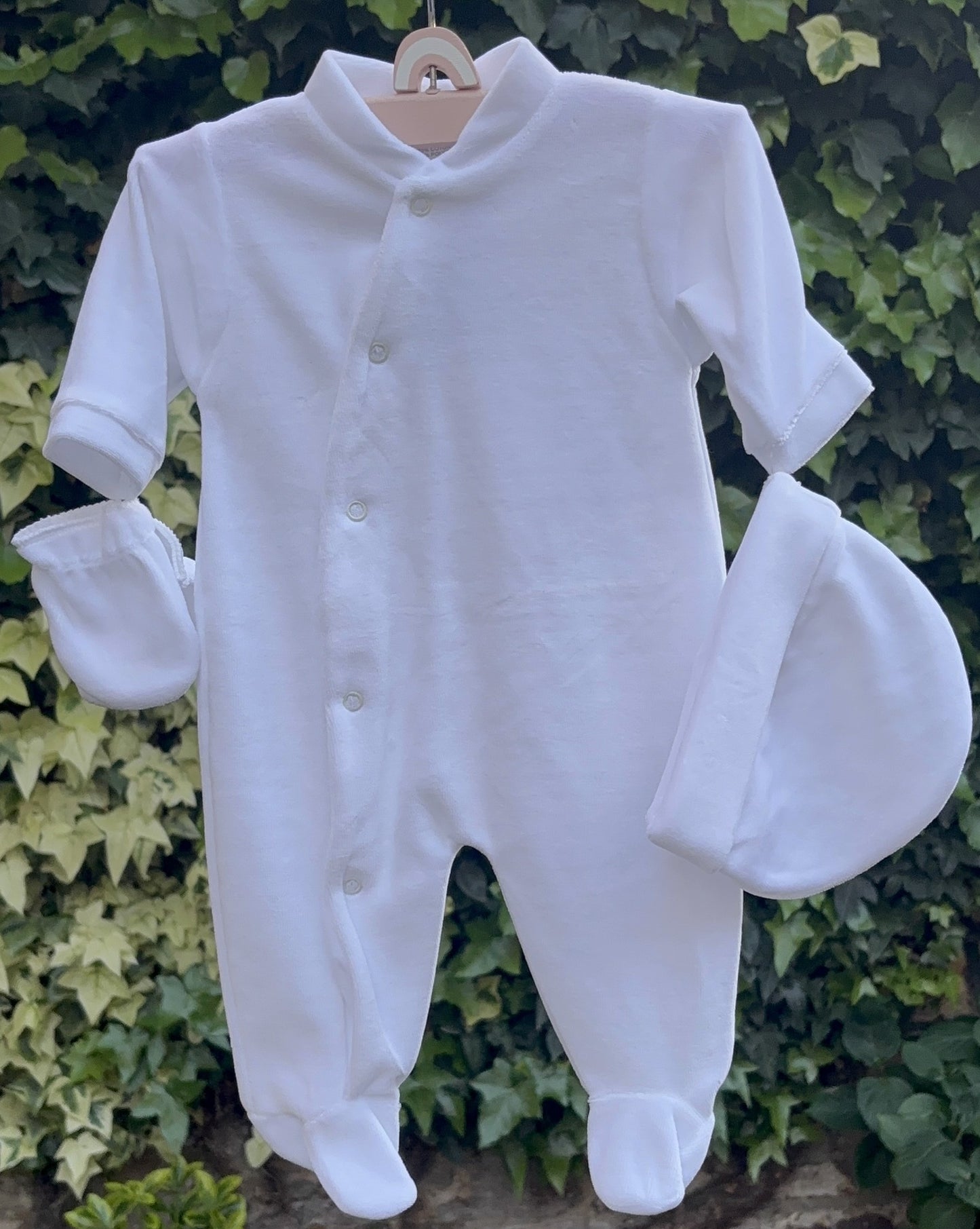 Ensemble naissance bébé 3 pièces en velours - Personnalisable
