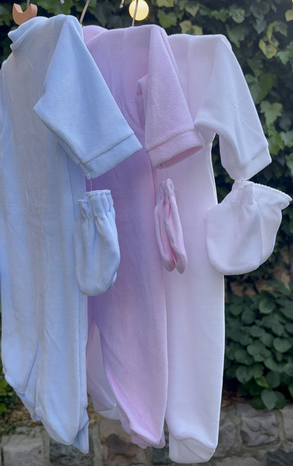 Ensemble naissance bébé 3 pièces en velours - Personnalisable