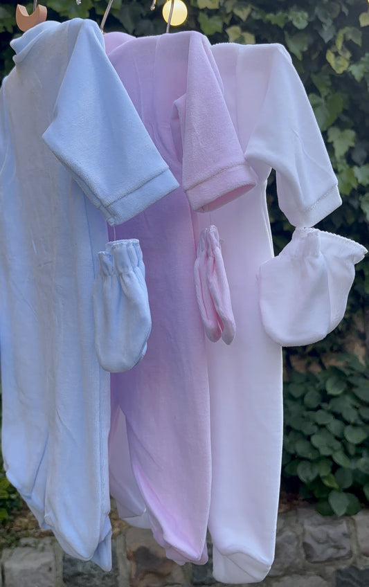 Ensemble naissance bébé 3 pièces en velours - Personnalisable