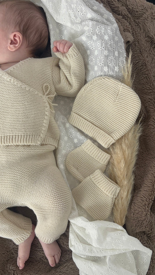 Ensemble naissance bébé 4 pièces en maille - Personnalisable