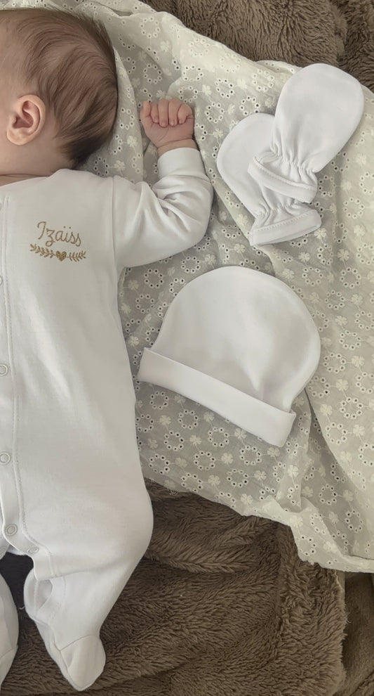 Ensemble naissance bébé 3 pièces en coton - Personnalisable