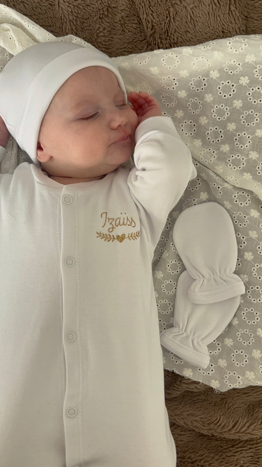 Ensemble naissance bébé 3 pièces en coton - Personnalisable