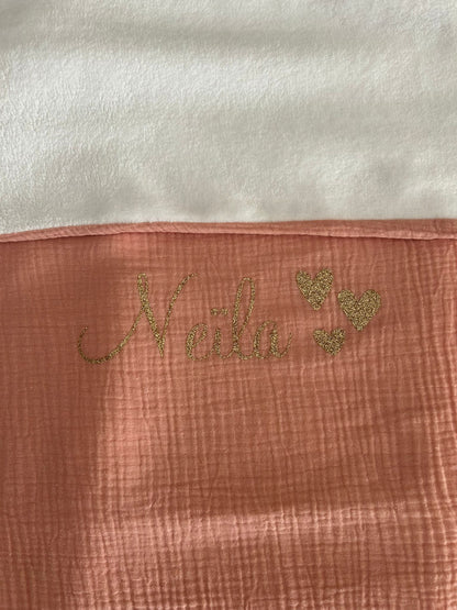Couverture bébé en gaz de coton 90x90 - Plaid doux pour naissance - Personnalisable