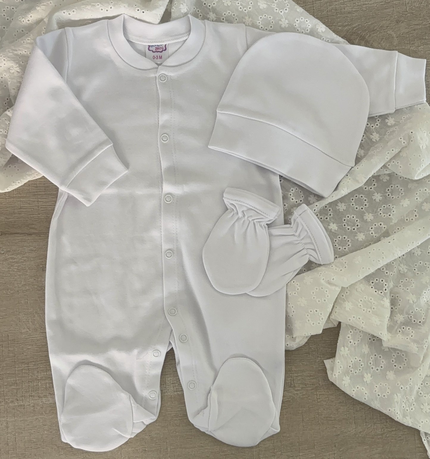 Ensemble naissance bébé 3 pièces en coton - Personnalisable