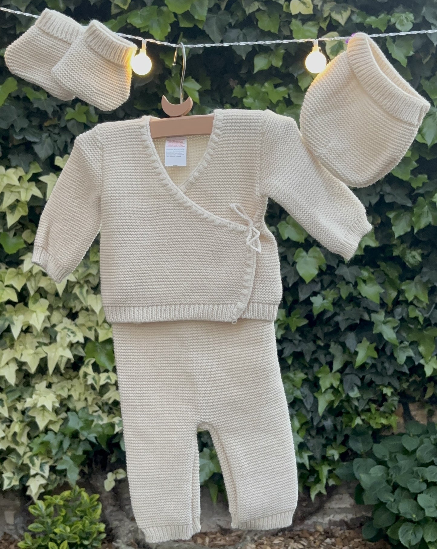 Ensemble naissance bébé 4 pièces en maille - Personnalisable