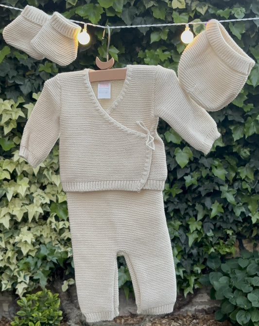 Ensemble naissance bébé 4 pièces en maille - Personnalisable