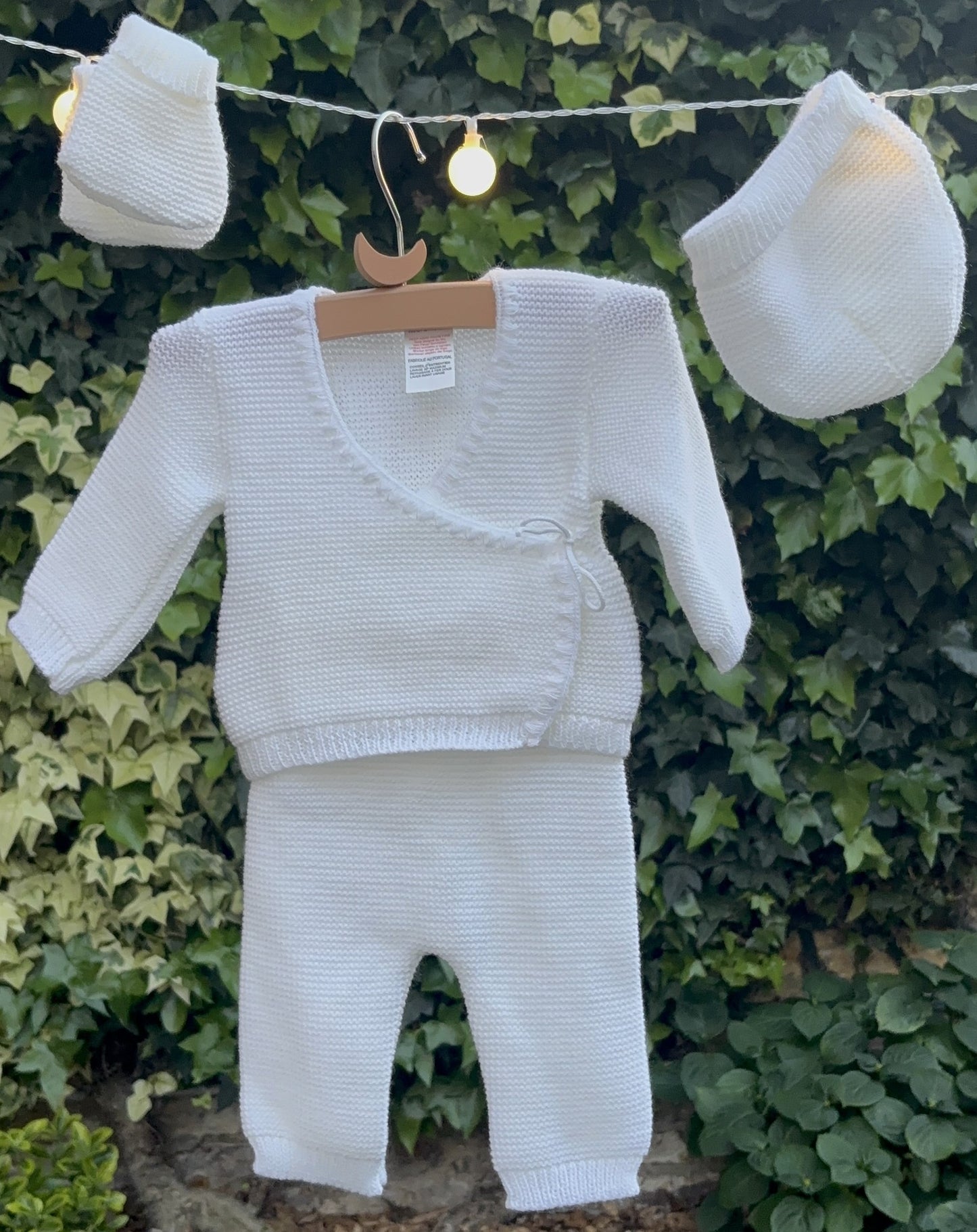 Ensemble naissance bébé 4 pièces en maille - Personnalisable
