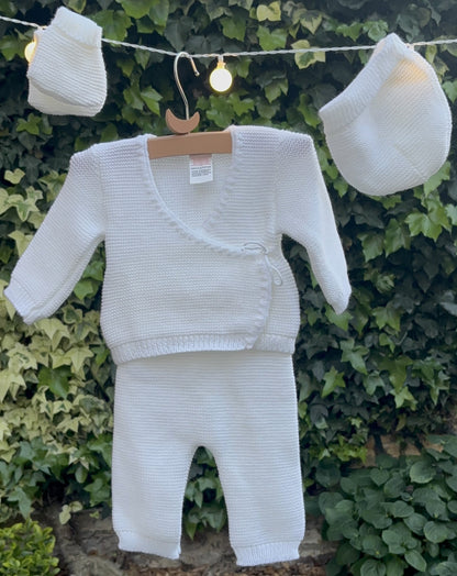 Ensemble naissance bébé 4 pièces en maille - Personnalisable
