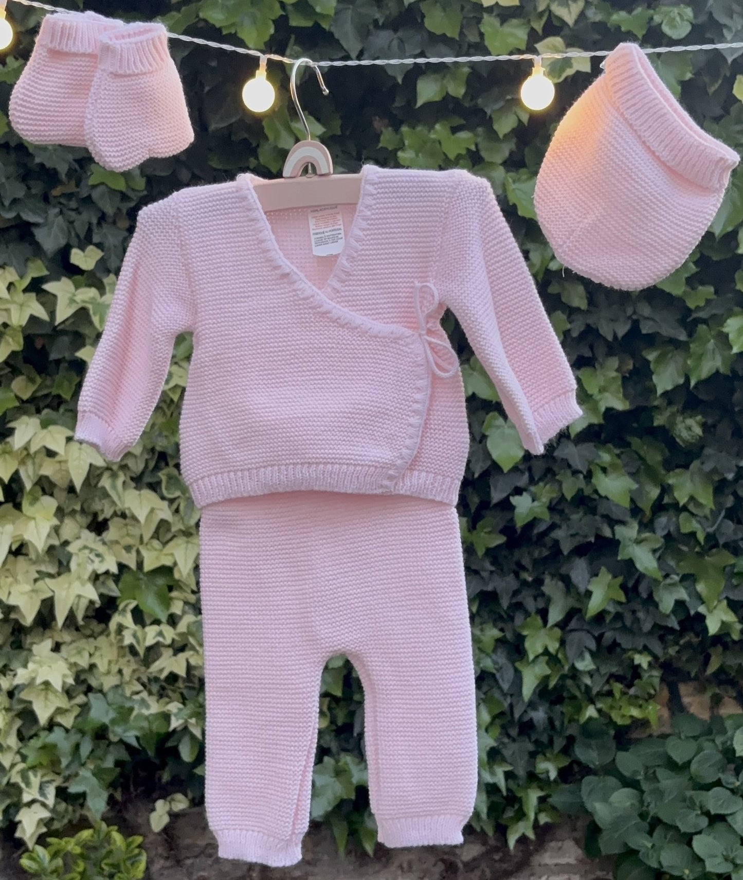 Ensemble naissance bébé 4 pièces en maille - Personnalisable